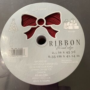New spool 2” wide red flocked wired ribbon